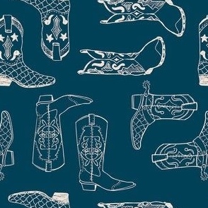 Cowboy Boots Line Drawing in Blue - 6" Fabric