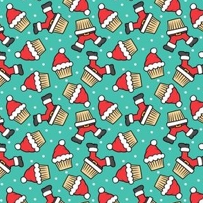 (small scale) Santa Cupcakes - Christmas Holiday - teal - LAD23