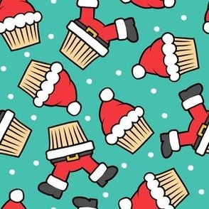 Santa Cupcakes - Christmas Holiday - teal - LAD23
