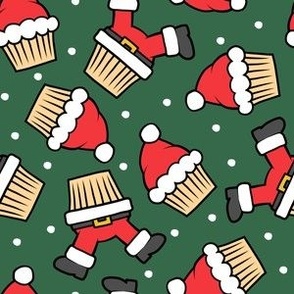 Santa Cupcakes - Christmas Holiday - dark green - LAD23