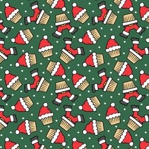 (small scale) Santa Cupcakes - Christmas Holiday - dark green - LAD23