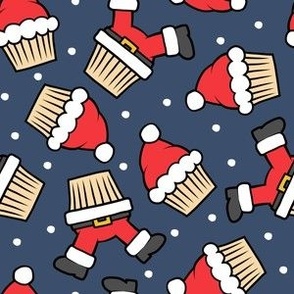 Santa Cupcakes - Christmas Holiday - blue - LAD23