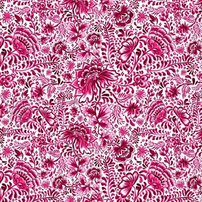 Hot pink Indian flowers | Oriental floral Magenta, Raspberry red chinoiserie | Bright carmine red on white | large