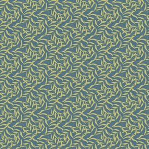 Small Scale Tossed Dill Green Seaweed on Admiral Blue with Vintage Faux Texture