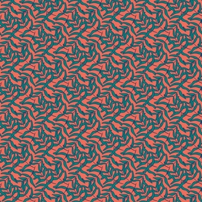 Small Scale Tossed Sea Green Seaweed on Coral Orange