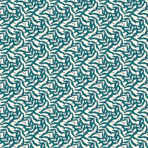 Small Scale Tossed Sea Green and Navy Seaweed on Ivory