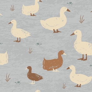 Jumbo Scale Rustic Hand Painted Lakeside/Farmyard Ducks in Terracotta , White and Vintage Duck Egg Blue 