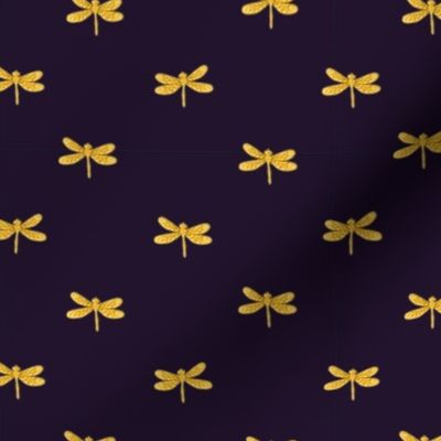 gold dragonfly on midnight purple 