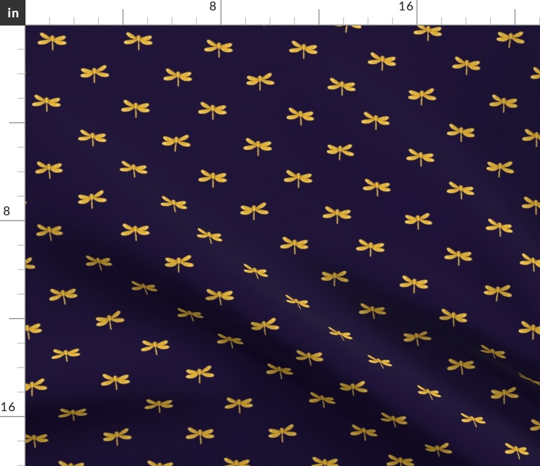 gold dragonfly on navy grape 