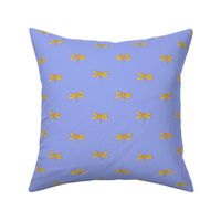 gold dragonfly on Quaker Lady blue 