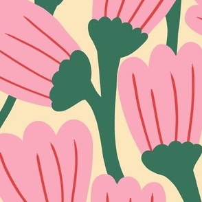 Happy blossom flower pattern in pink and green - Large scale