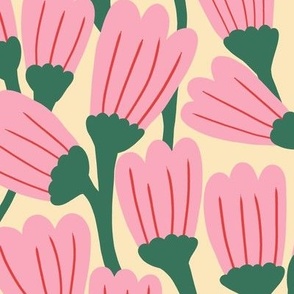 Happy blossom flower pattern in pink and green - Medium scale