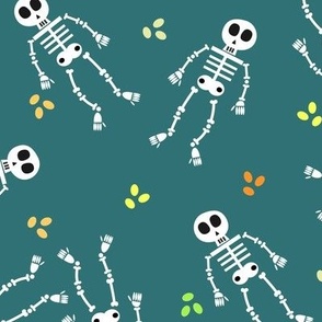 Halloween Skeleton and Cross Bones Teal, Halloween Fabric