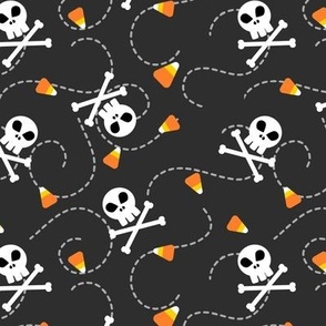 Halloween Skulls and Cross Bones Candy Corn, Halloween Fabric, Cute Kids Halloween Fabric