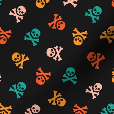 Halloween Skulls and Cross Bones Black Orange Pink Teal, Halloween Fabric, Pirate Halloween