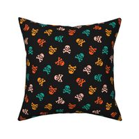 Halloween Skulls and Cross Bones Black Orange Pink Teal, Halloween Fabric, Pirate Halloween