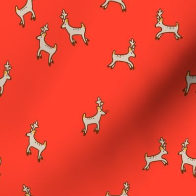 Holiday Reindeer on Cherry Red Background 