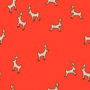 Holiday Reindeer on Cherry Red Background 