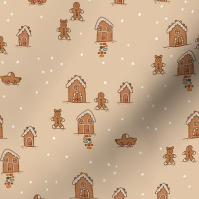 Gingerbread Village on Tan background 