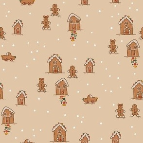 Gingerbread Village on Tan background 