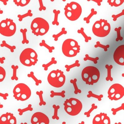 Halloween Skulls and Cross Bones Blue and Black, Halloween Fabric, Red and White