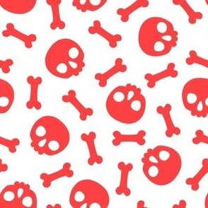 Halloween Skulls and Cross Bones Blue and Black, Halloween Fabric, Red and White