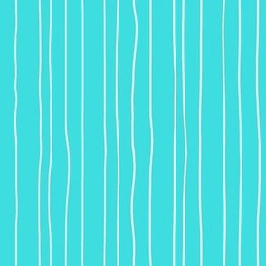 Thin white irregular vertical pin stripes on aqua blue
