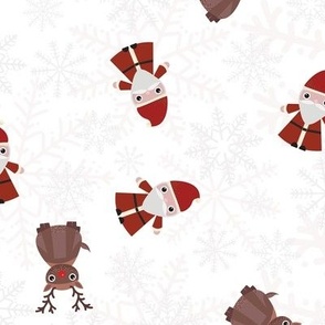 Midi - Cute Christmas Santa, Rudolph & Festive Snowflakes - Winter White