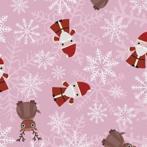 Midi - Cute Christmas Santa, Rudolph & Festive Snowflakes - Blush Pink