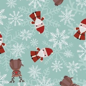 Midi - Cute Christmas Santa, Rudolph & Festive Snowflakes - Soft Mint Green