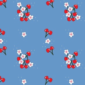 Cherries + Blossoms // Red + Pink on Sky Blue // Large