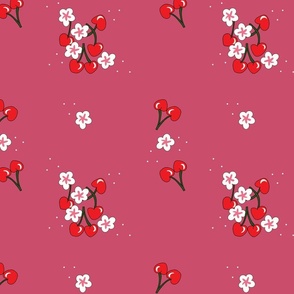 Cherries + Blossoms // Red + Pink on Hot Pink // Large