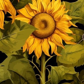 24" Fall Sunflower Flower Field with Butterflies in Black by Audrey Jeanne