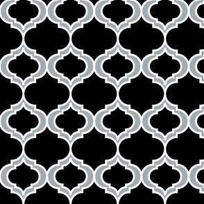 Moroccan Trellis in Black and White with Grey - Monotone on Black