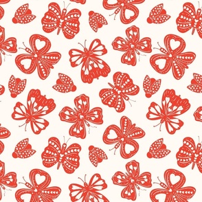 Fluttering Love Valentine heart Butterflies  and Bugs in Lipstick Red and white 12x12