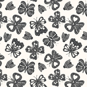 Fluttering Love Valentine heart Butterflies and bugs in Onyx Black and white 12x12