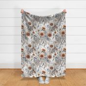 Dreamy Sunflowers in Coral Peach, Beige, Soft Grey Tones Large Print
