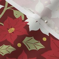 Christmas Poinsettia and Holly Hero in Reds, Green, White and Gold