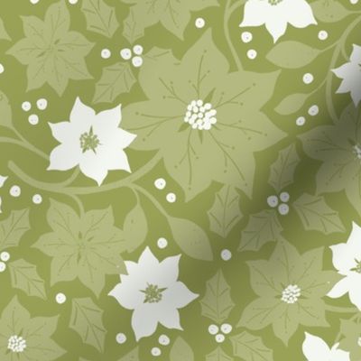 Christmas Poinsettia and Holly Hero in Green, Cream