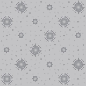 Dreamy Sunflowers Star Floral Grey on Silver Gray Background