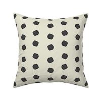 Big half-drop watercolor black ebony with black ebony outline polka dots on white ecru beige