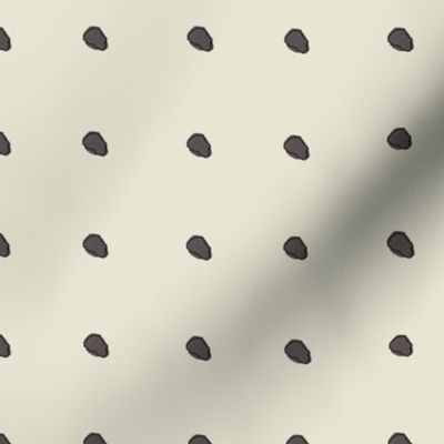 Small watercolor  symmetrical black ebony with black ebony outline polka dots on white ecru beige