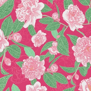 Camellia Pink on Deep Pink - Maximalist