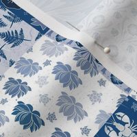 Blue Botanic Cheater Quilt | small 3 inch squares | rotated