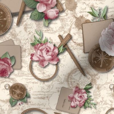 Vintage Map with Cartography Tools and Roses