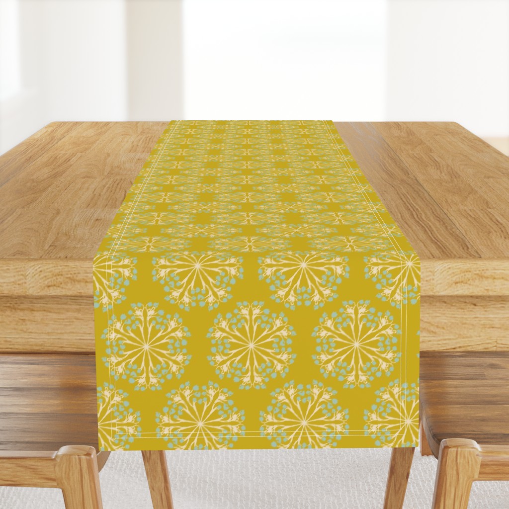 Stained glass effect flowers butter teal yellow