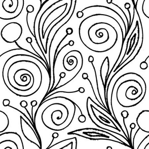 Grunge Hand-Drawn Floral Abstract Curls and Spirals - Large Scale