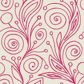 Pink Neutral Grunge Hand-Drawn Floral Abstract Curls and Spirals