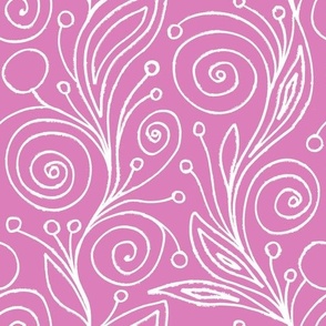 Warm Pink Grunge Hand-Drawn Floral Abstract Curls and Spirals