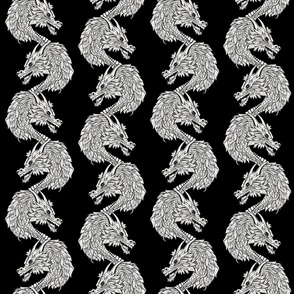 Black and White Line Art Dragon Head on Black -  Large Scale